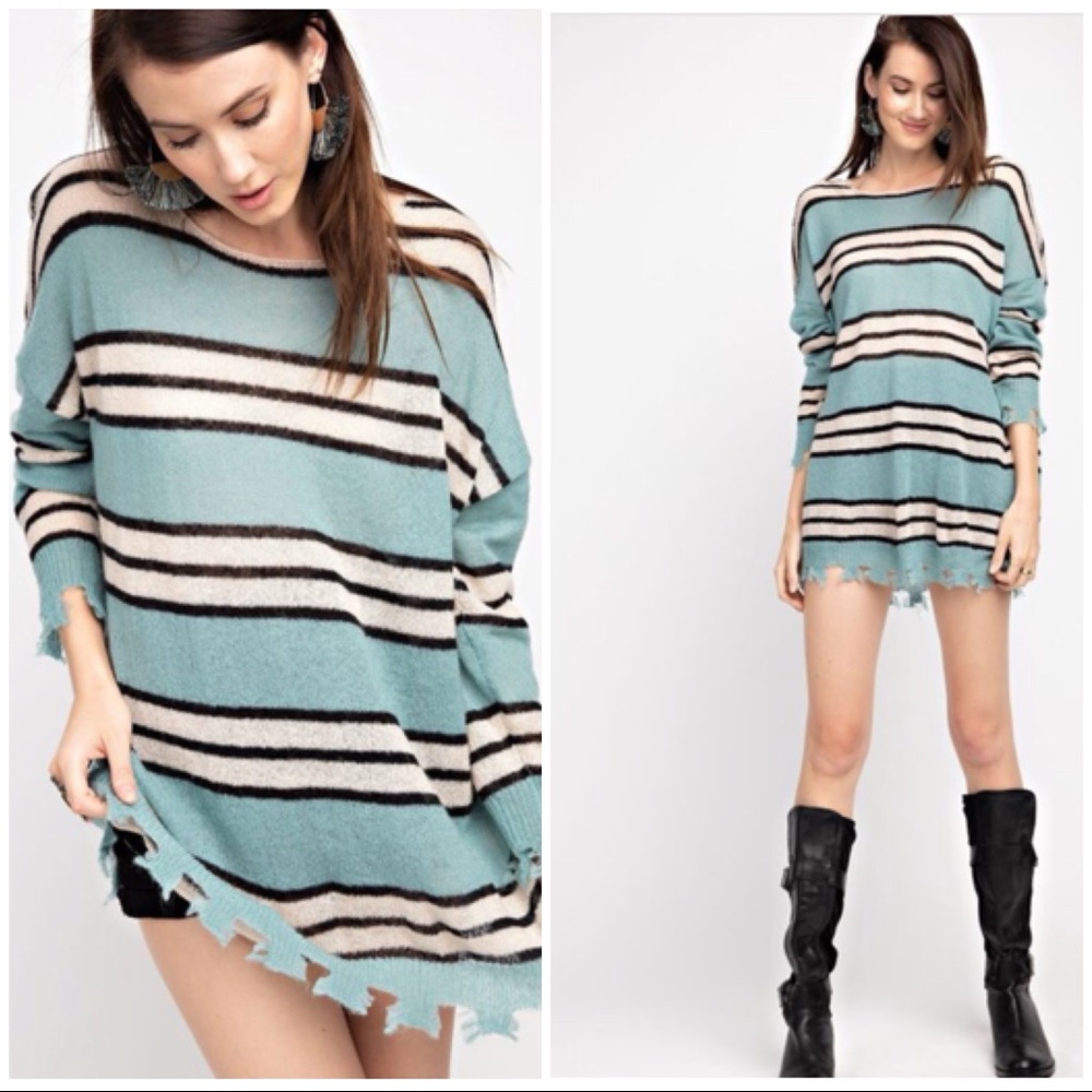KENNY SOFT DISTRESSED STRIPED KNIT Top - Sweater - Picture 1 of 6